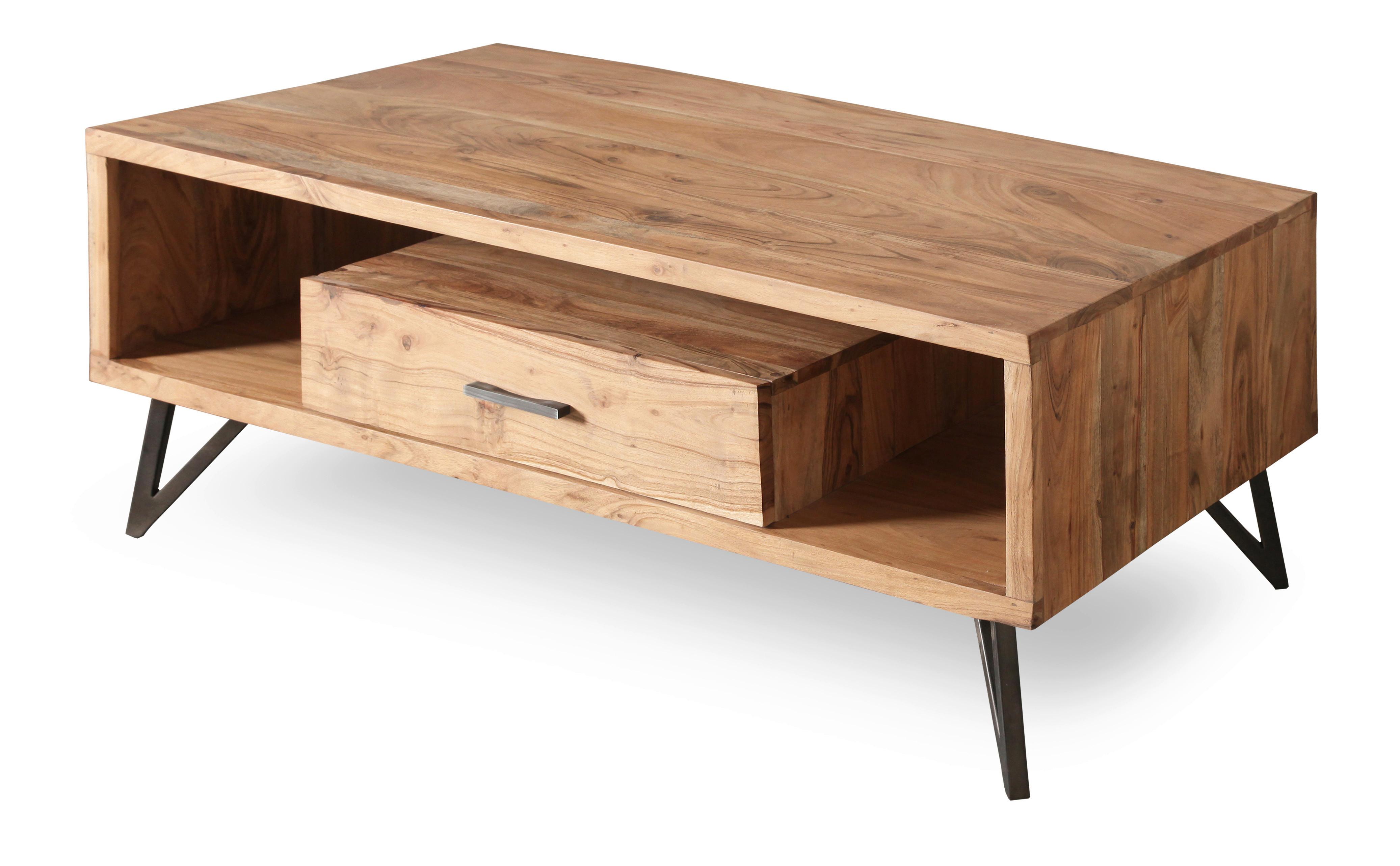 Couchtisch Indira Akazie Massiv, B: 118 cm - Schwarz/Akaziefarben, ROMANTIK / LANDHAUS, Holz/Metall (118/45/60cm)