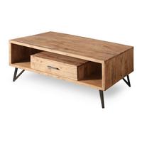 Couchtisch Indira Akazie Massiv, B: 118 cm - Schwarz/Akaziefarben, ROMANTIK / LANDHAUS, Holz/Metall (118/45/60cm)