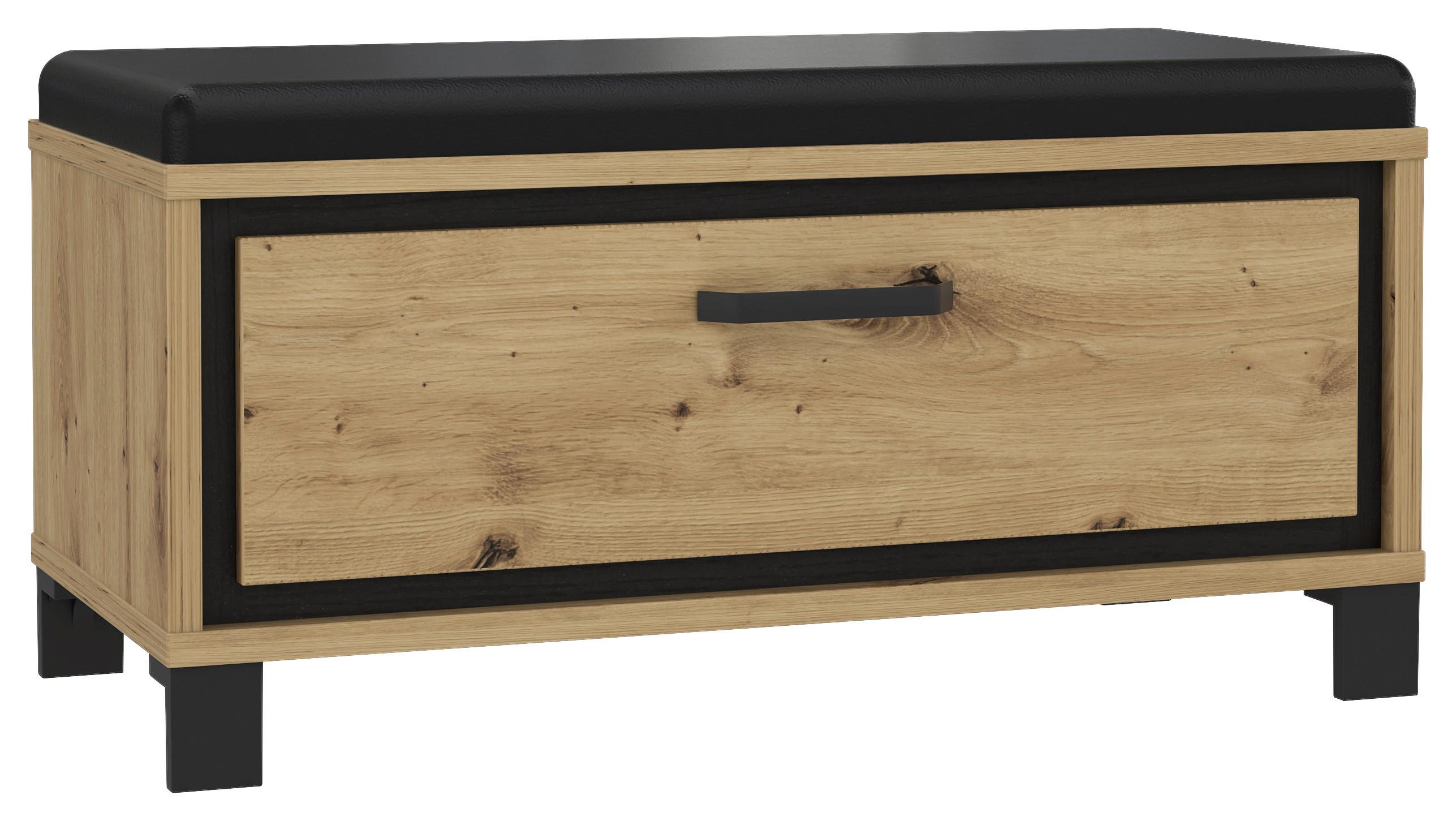 Garderobenbank Trondheim B: 89,1 cm Eiche/Schwarz - Eichefarben/Schwarz, Basics, Holzwerkstoff/Kunststoff (89,1/44,7/41,5cm) - Livetastic