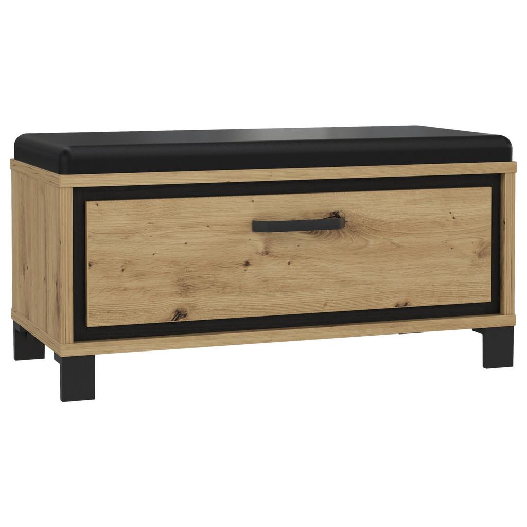 Garderobenbank Trondheim B: 89,1 cm Eiche/Schwarz