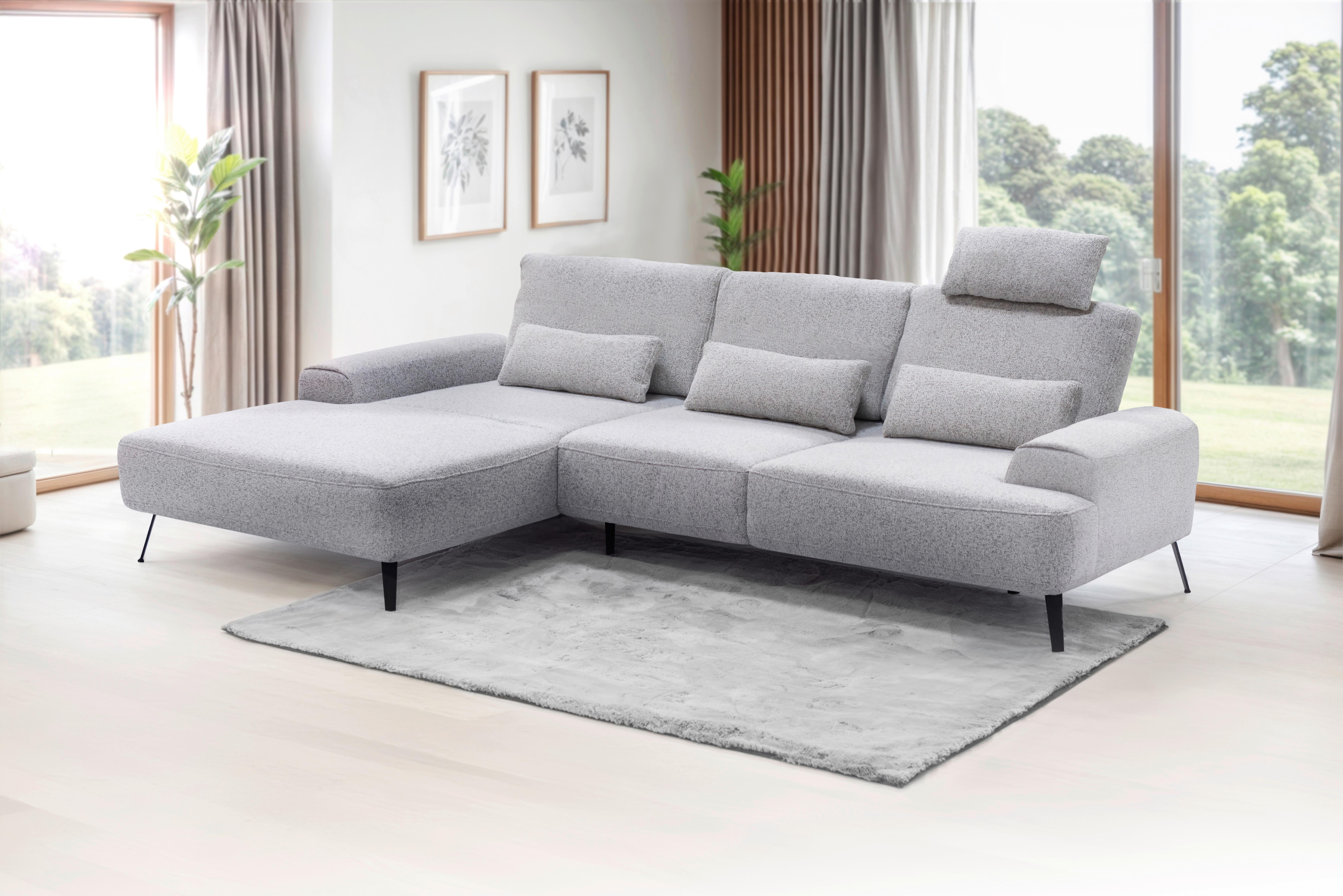 Ecksofa Astoria Hellgrau S: 178x305 cm - Hellgrau/Schwarz, Design, Textil (178/305cm) - Livetastic