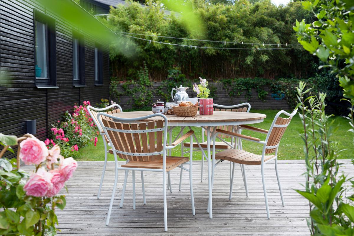 Gartentisch Ellen Teakholz/Aluminium ⌀ 110 cm - Weiß Hochglanz/Weiß, KONVENTIONELL, Holz/Metall (110/74/110cm) - Gardenson