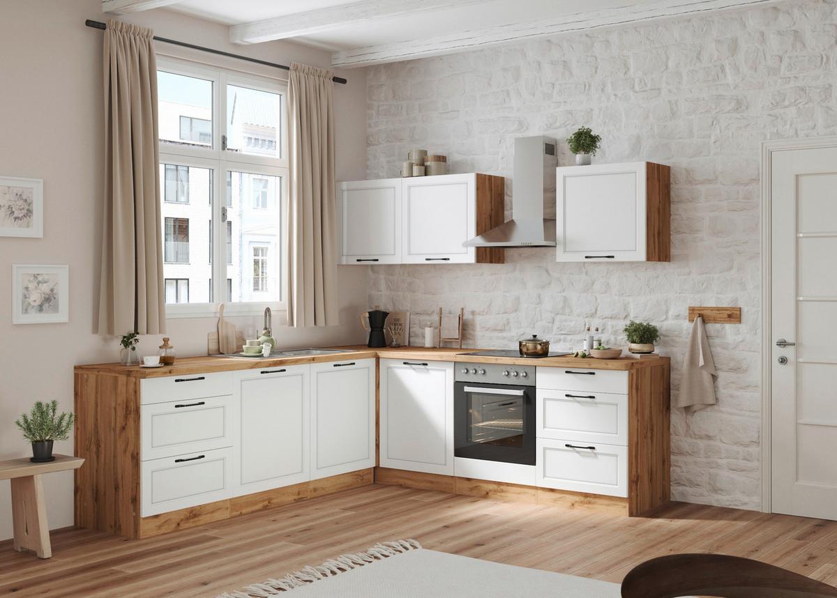 Eckküche Meran ohne Geräte 240x240 cm Weiß/Eiche Dekor - Eiche Wotan/Weiß, LIFESTYLE, Holzwerkstoff (240/240cm) - Held