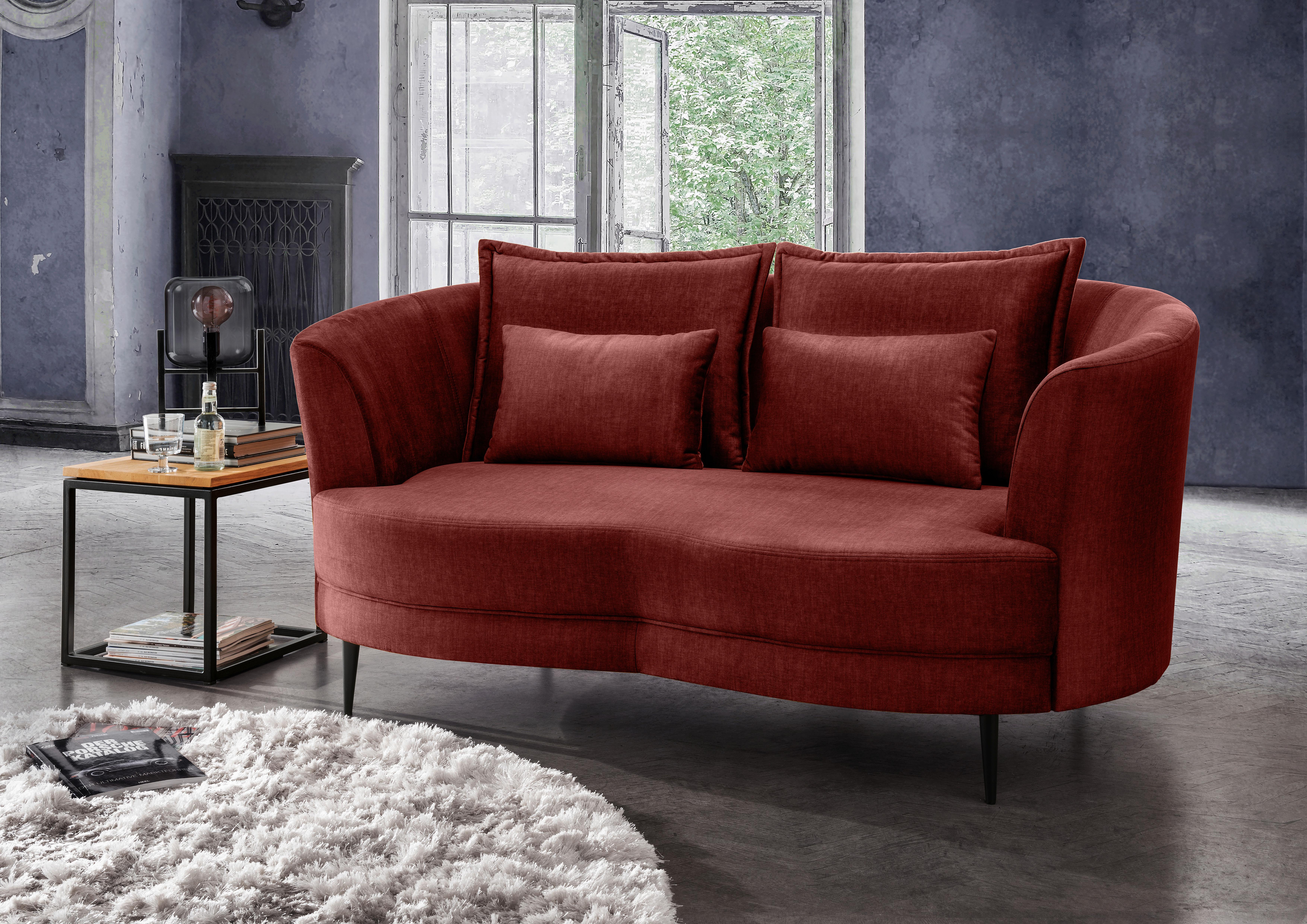 2-Sitzer-Sofa Koralle Velours, Rücken Echt B: 179 cm - Koralle/Schwarz, MODERN, Textil (179/85/101cm) - Livetastic