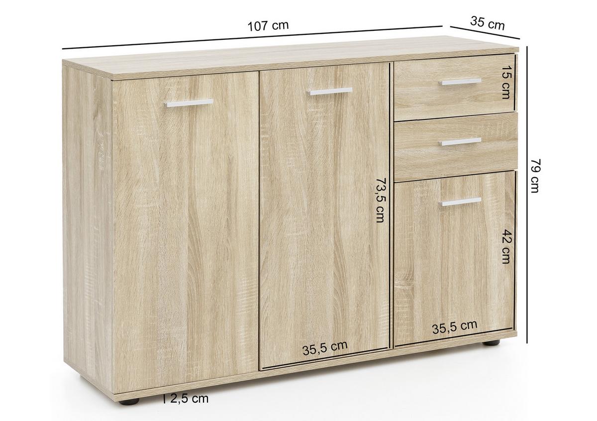 Komoda sonoma dub - barvy dubu/černá, Konvenční, kov/kompozitní dřevo (107/79/35cm) - MID.YOU