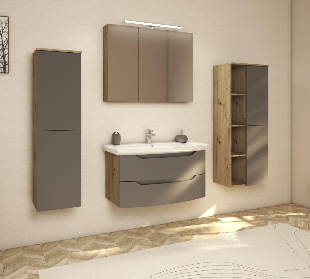 Waschtischkombi C-Line Wbu Eichefarben/Anthrazit B: 90 cm - Eichefarben/Anthrazit, MODERN, Keramik/Holzwerkstoff (90/50/51cm) - Stylife