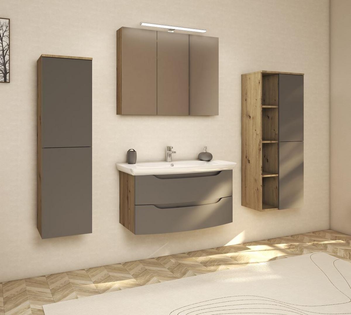 Midischrank C-Line Eichefarben/Anthrazit B: 30 cm - Eichefarben/Anthrazit, MODERN, Glas/Holzwerkstoff (30/132/32cm) - Stylife