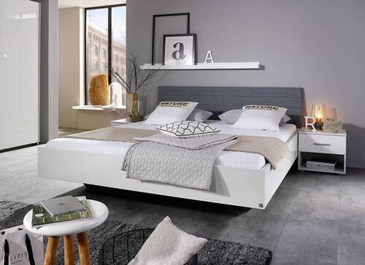 Holzbett 180x200cm Halle Weiß Hochglanz - Weiß Hochglanz/Grau, KONVENTIONELL, Holzwerkstoff/Textil (180/200cm) - Rauch Möbel