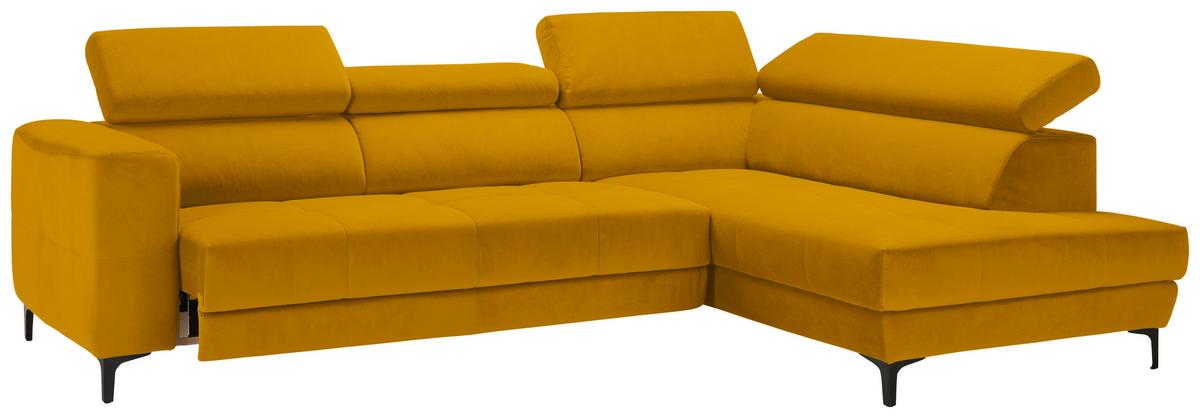 Rohová sedačka EMMA, pravá, žlutá,op.hl.,USB,el.výsuv - černá/žlutá, Moderní, textil (301/210cm) - Premium Living