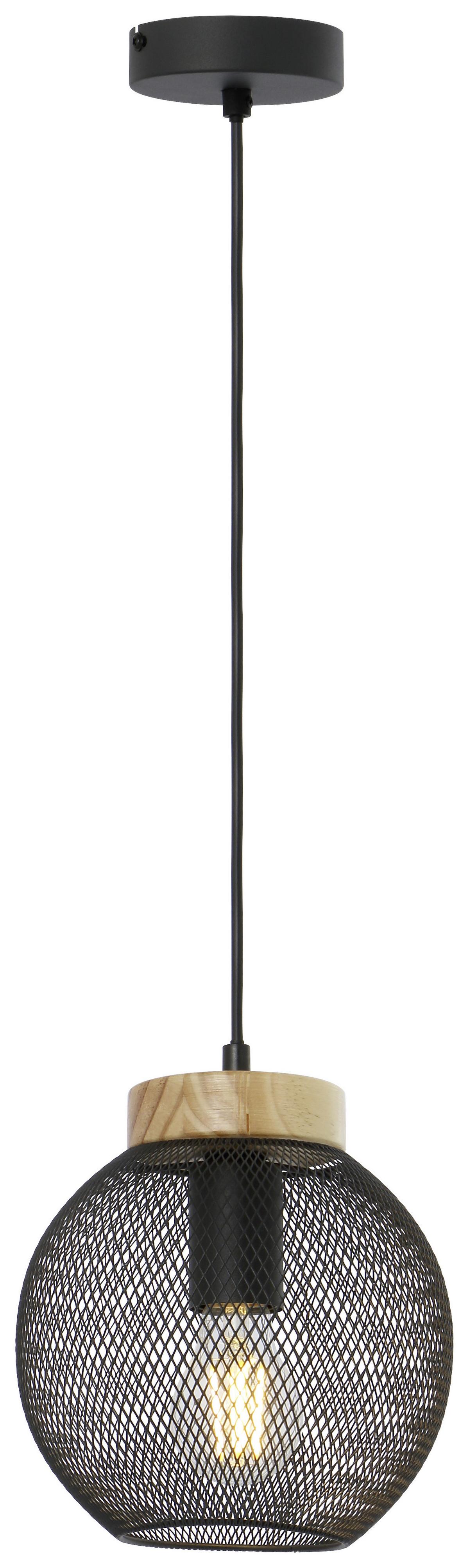 Hängeleuchte H: 120 Cm 1-Flammig - Schwarz/Braun, Basics, Holz/Metall (20/120cm) - Globo