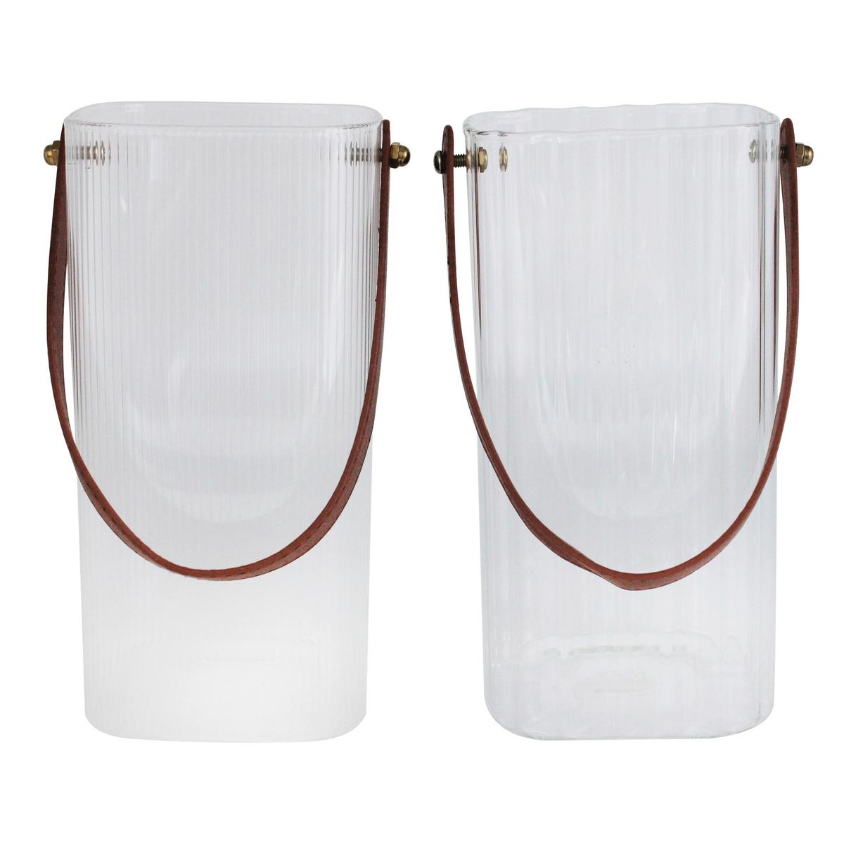 Vase Vivian - Klar/Braun, Design, Glas/Leder (10/10/20cm) - James Wood