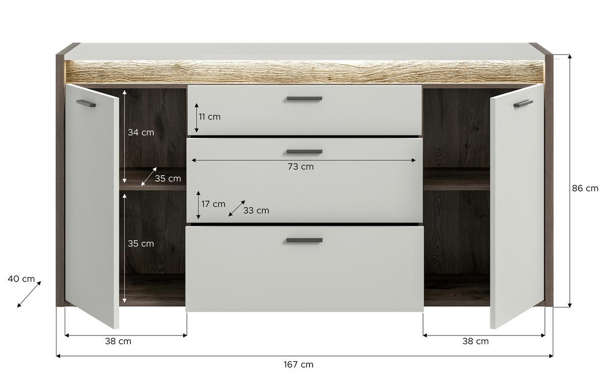 Sideboard Falcona B: 167 Cm Nox Oak Hellgrau Inkl. Zubehör - Design, Holzwerkstoff (167/86/40cm) - MID.YOU