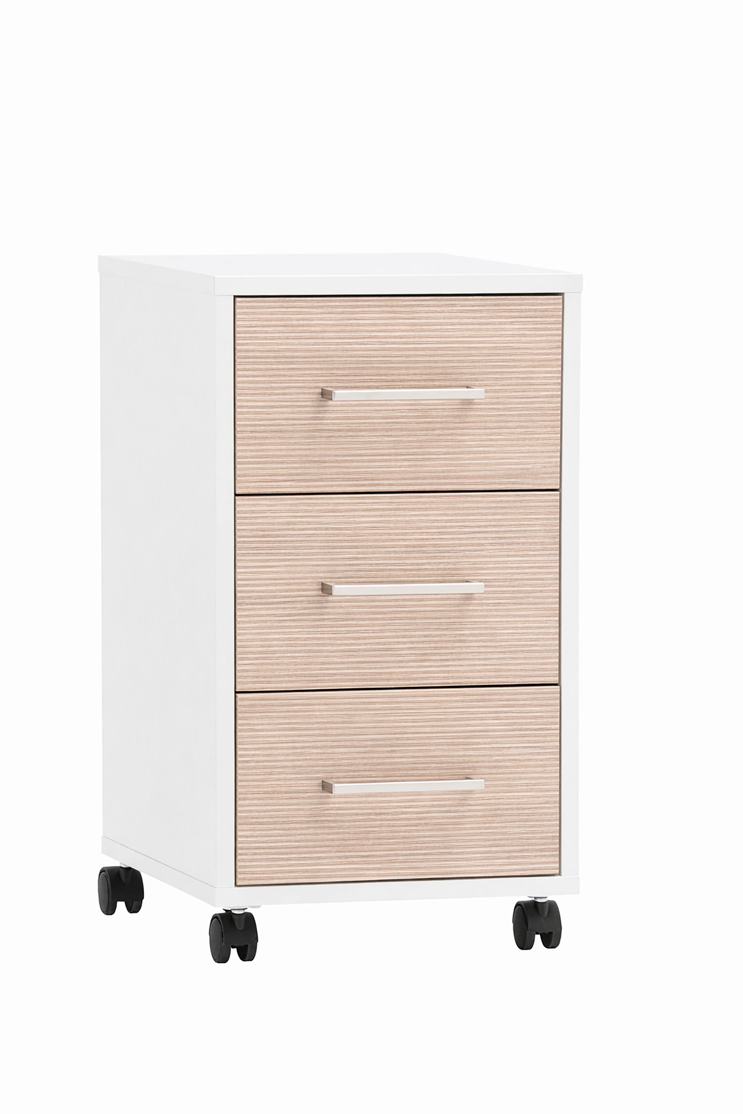 Rollcontainer Metz Weiß/Beige B: 32,6cm - Beige/Schwarz, MODERN, Holzwerkstoff/Kunststoff (32,6/59,7/39,1cm) - MID.YOU