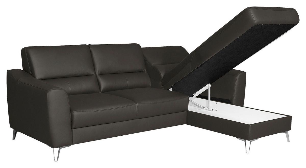 Ecksofa Santos Dunkelbraun S: 241 cm - Chromfarben/Dunkelbraun, Design, Leder/Textil (241/168cm) - Livetastic