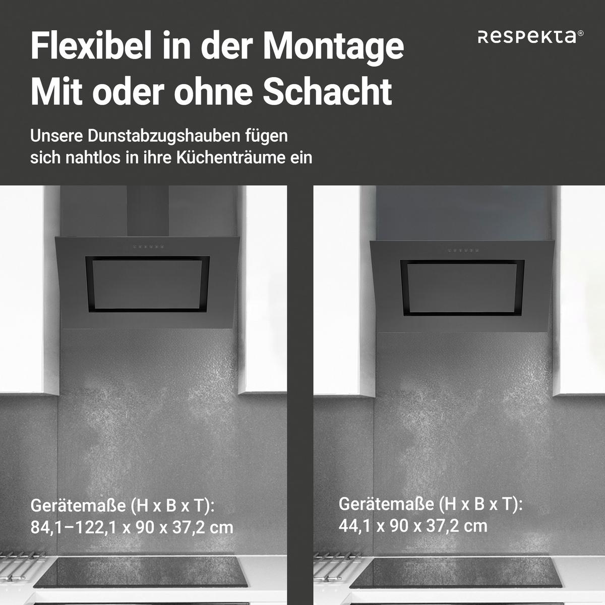 Kopffreihaube Respekta Nele Edelstahl Schwarz B: 90 Cm Led - Schwarz, Trend, Metall (90/84,1-122,1/37,2cm) - Respekta