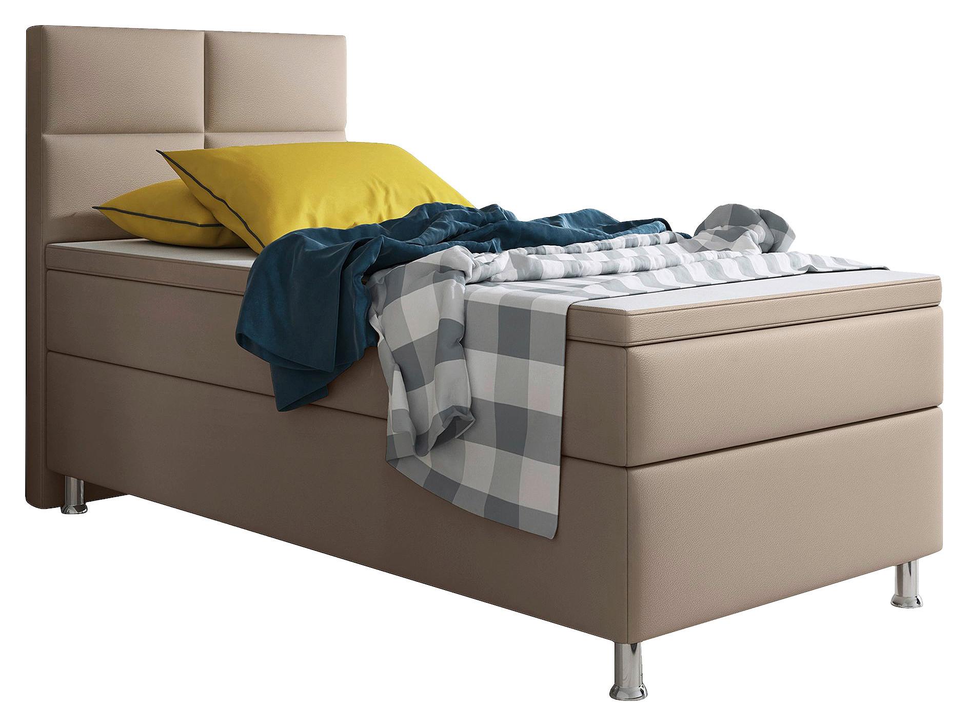Boxspringbett Mit Topper Lederlook 90x210 Miami-F - Silberfarben/Cappuccino, KONVENTIONELL, Leder/Textil (90/115/210cm) - MID.YOU