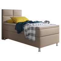 Boxspringbett Mit Topper Lederlook 90x210 Miami-F - Silberfarben/Cappuccino, KONVENTIONELL, Leder/Textil (90/115/210cm) - MID.YOU
