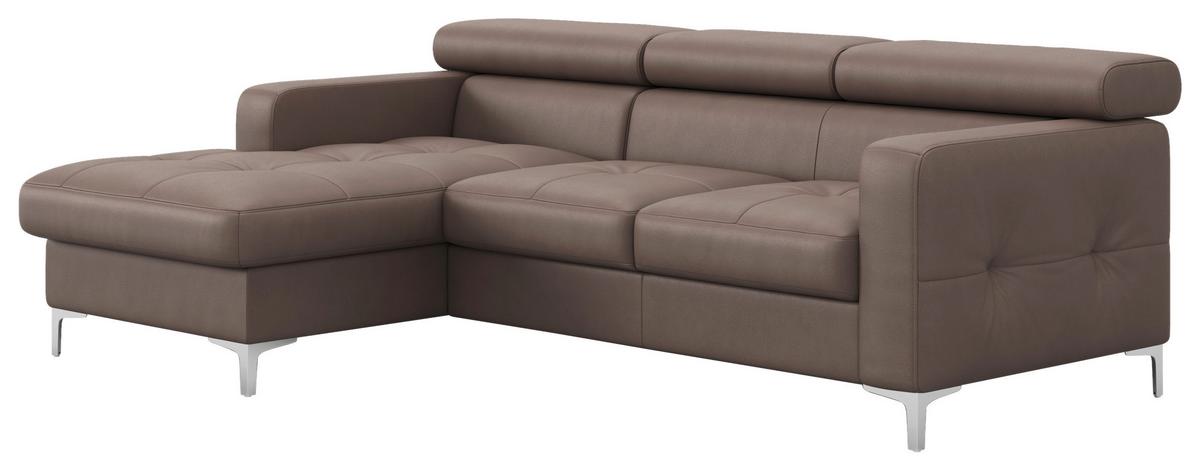 Ecksofa Mit Schlaffunktion Sammy Hellbraun Leder - Chromfarben/Hellbraun, Design, Leder (168/227cm) - Livetastic