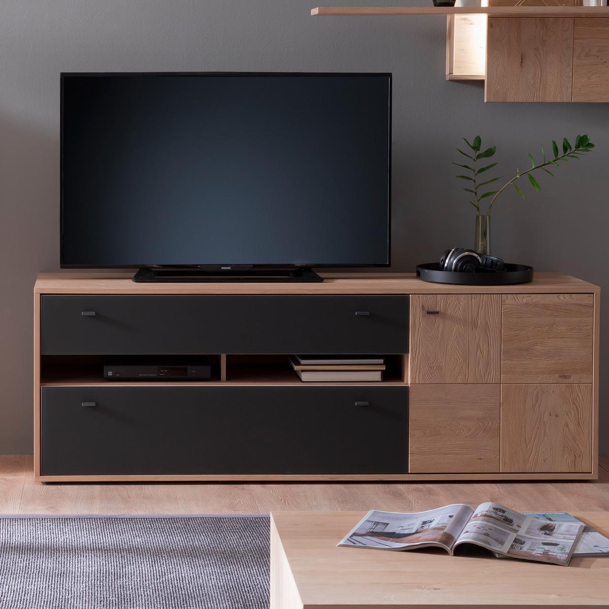 Wohnkombination teilmassiv 3tlg. Valencia Anthrazit/Eiche - Eiche Bianco/Anthrazit, Design, Glas/Holz (328/193/50cm) - MID.YOU