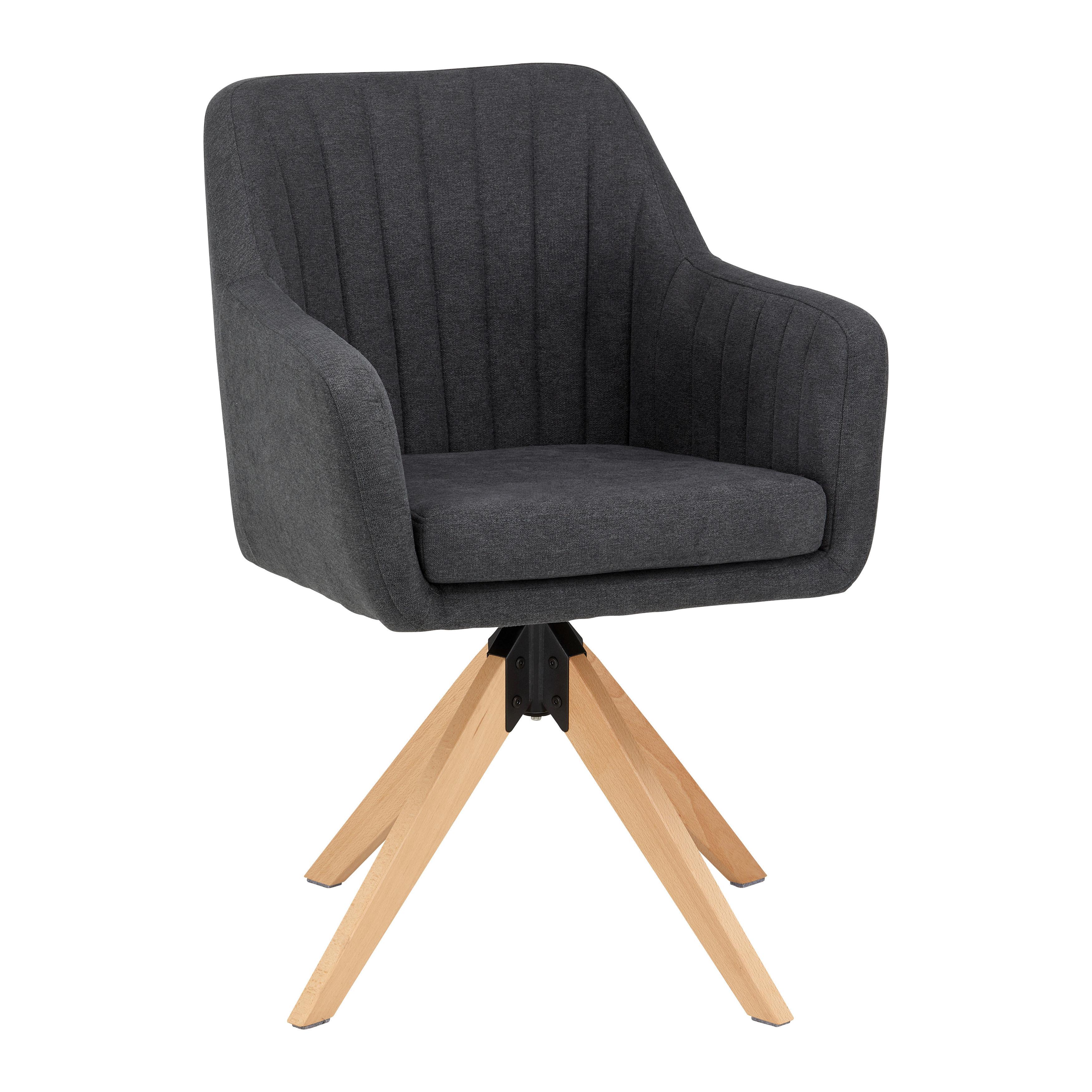 Sametová židle Lucita, otočná, nohy dřevo - tmavě šedá/přírodní barvy, Moderní, kov/dřevo (58/87/60cm) - Bessagi Home