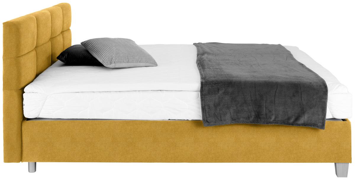 Polsterbett mit Bettkasten 160x200 Bellagio Gelb - Gelb/Buchefarben, KONVENTIONELL, Holz/Textil (160/200cm)