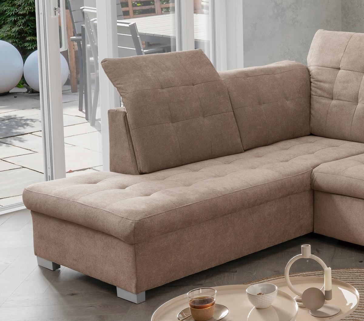 Wohnlandschaft Zira Hellbraun U: 212x330x169cm - Chromfarben/Hellbraun, MODERN, Textil (212/330/169cm) - Livetastic