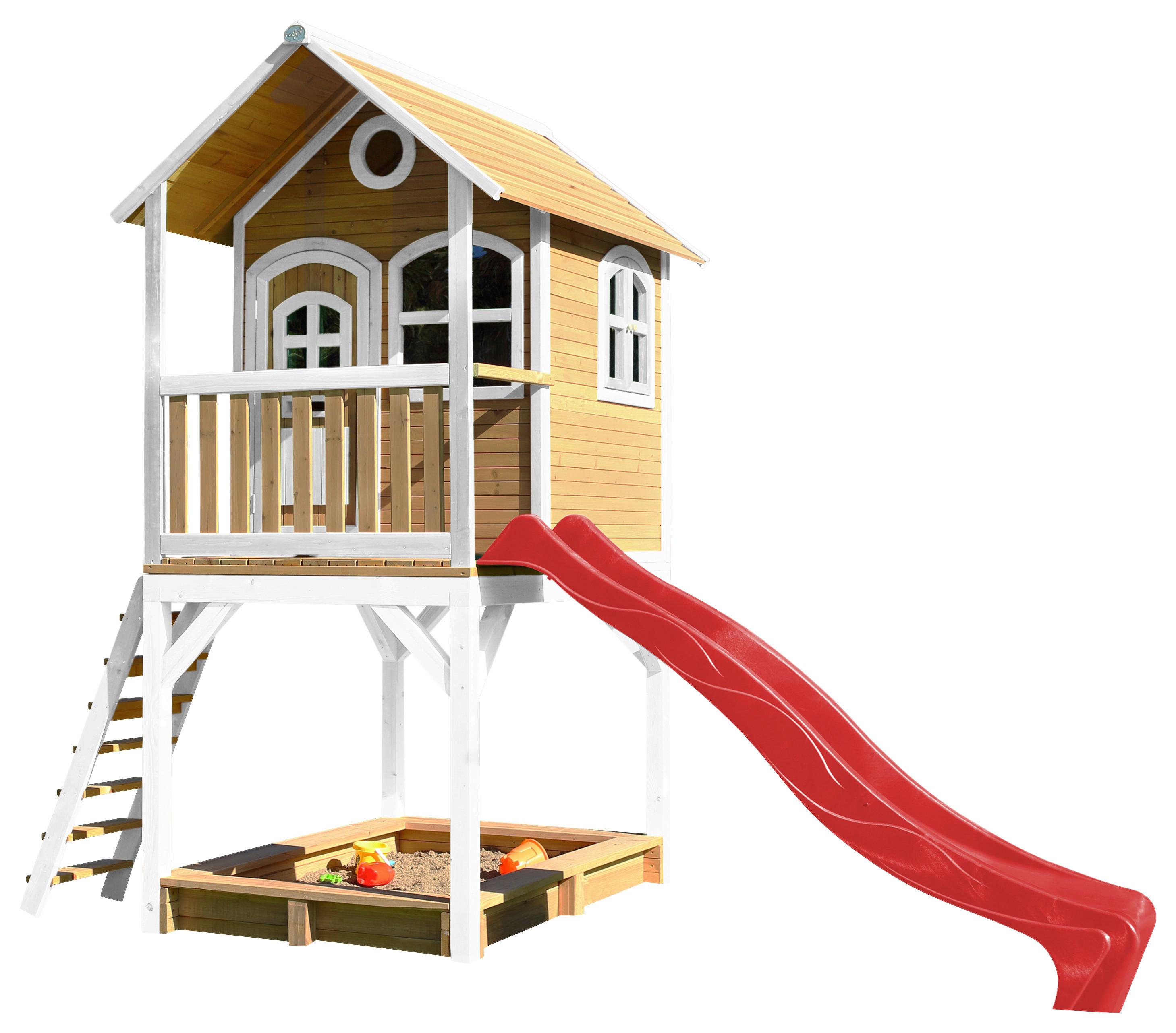 Spielhaus Sarah Rot/braun/weiß B: 370 Cm - Rot/Braun, KONVENTIONELL, Holz/Kunststoff (370/291/191cm) - Ambia Garden