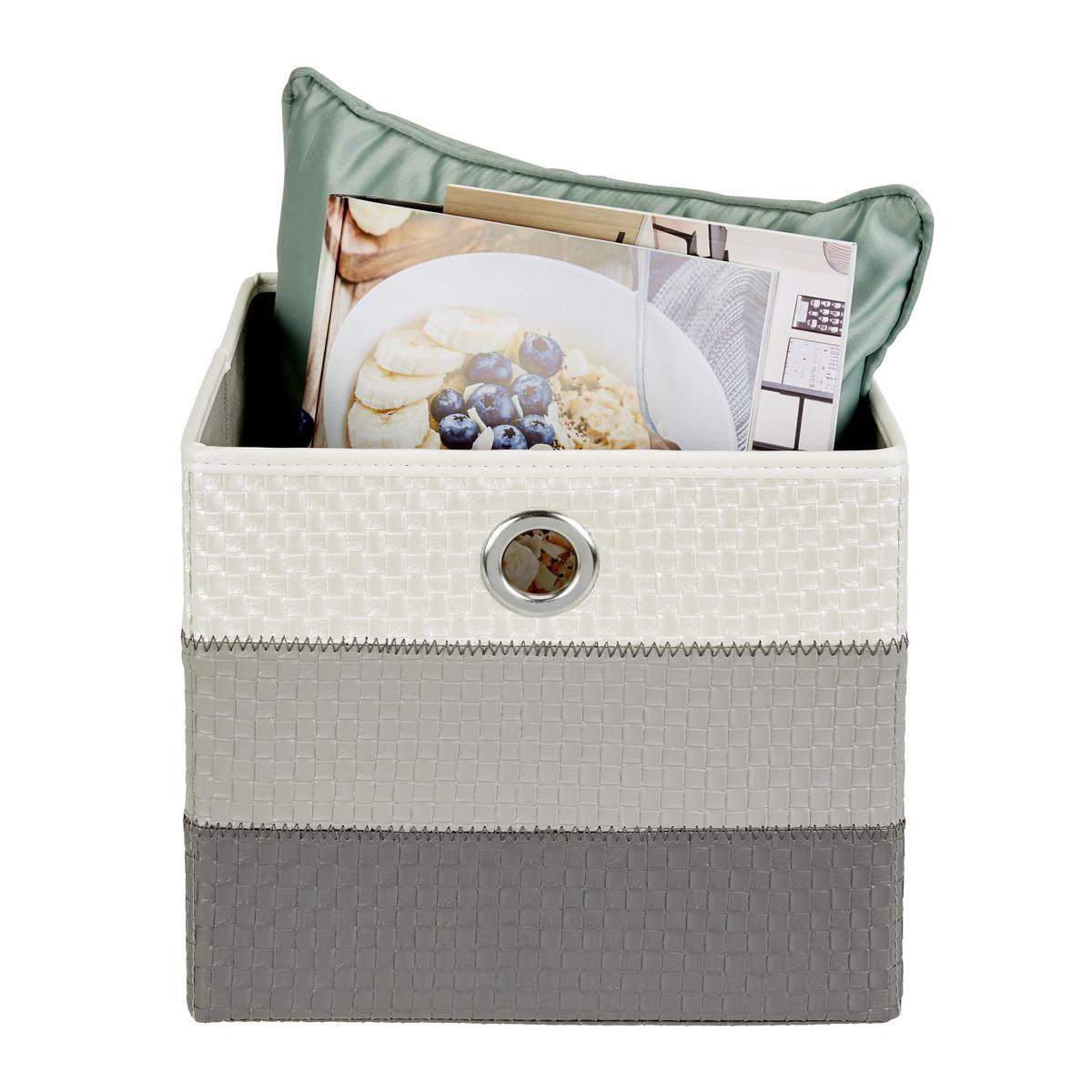 Regalkorb Dana 30x30 cm Weiß/Grau Kunststoffgeflecht - Weiß/Grau, Basics, Kunststoff/Textil (30/30/26,5cm) - Ondega