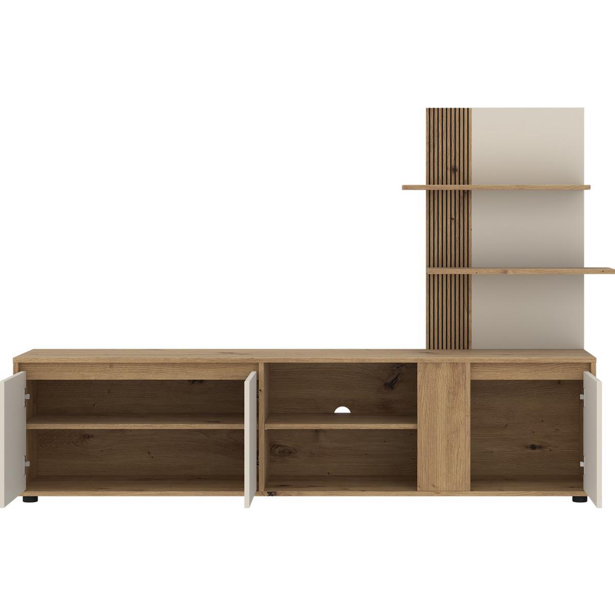 Wohnwand Caneva 2 Kaschmir/Eichefarbe B: 202,5cm - Kaschmir/Eiche Artisan, Design, Holzwerkstoff (202,5/133,5/40,3cm) - Livetastic