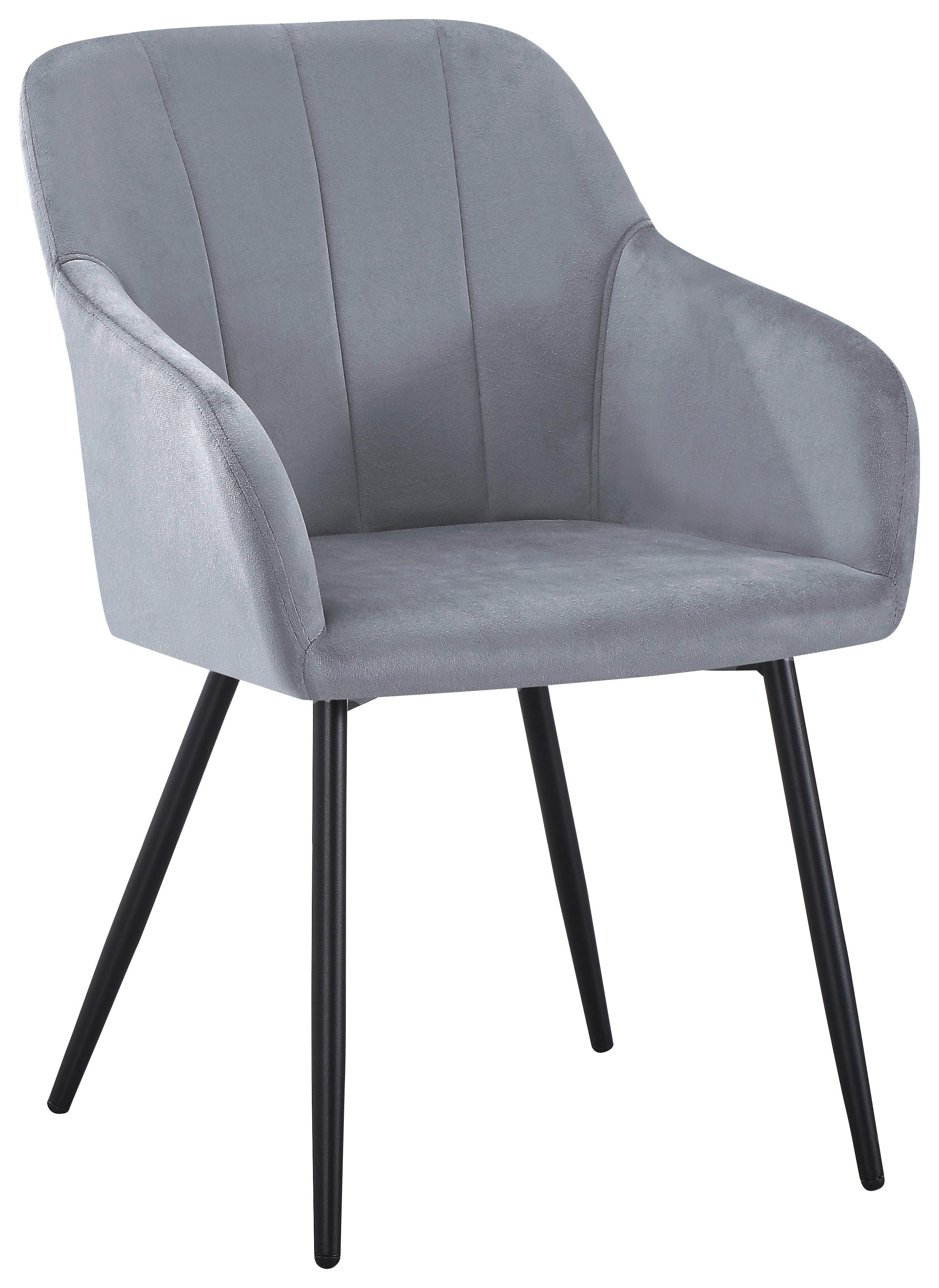 Armlehnstuhl Jenke Samt Hellgrau, B: 56 cm - Hellgrau/Schwarz, KONVENTIONELL, Textil/Metall (56/82/62cm) - Nedis SmartLife