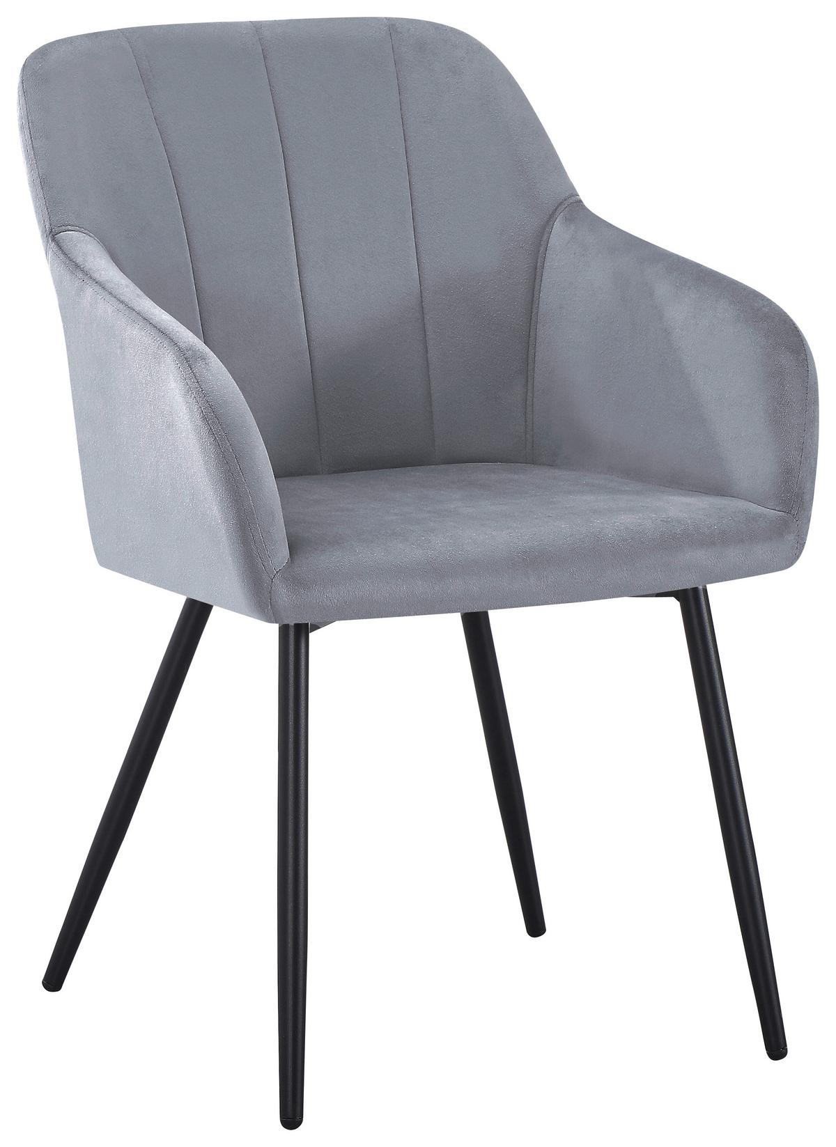 Armlehnstuhl Jenke Samt Hellgrau, B: 56 cm - Hellgrau/Schwarz, KONVENTIONELL, Textil/Metall (56/82/62cm) - Nedis SmartLife
