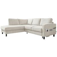 Sedačka MELANIE L, ľavá, béžová, lôžko na spanie - čierna/béžová, drevo/textil (198/233cm)