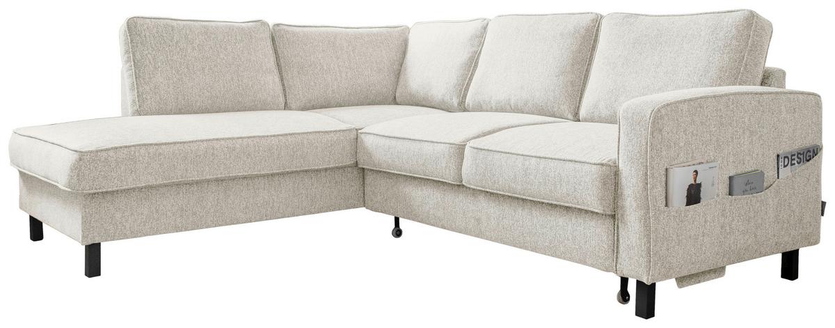 Sedačka MELANIE L, ľavá, béžová, lôžko na spanie - čierna/béžová, drevo/textil (198/233cm)