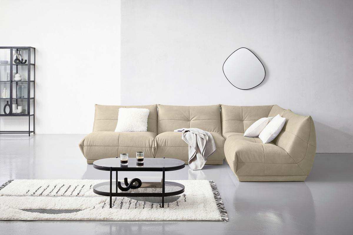 Ecksofa Giselle Creme Lederlook - Creme, Trend, Textil (315/210cm) - Livetastic