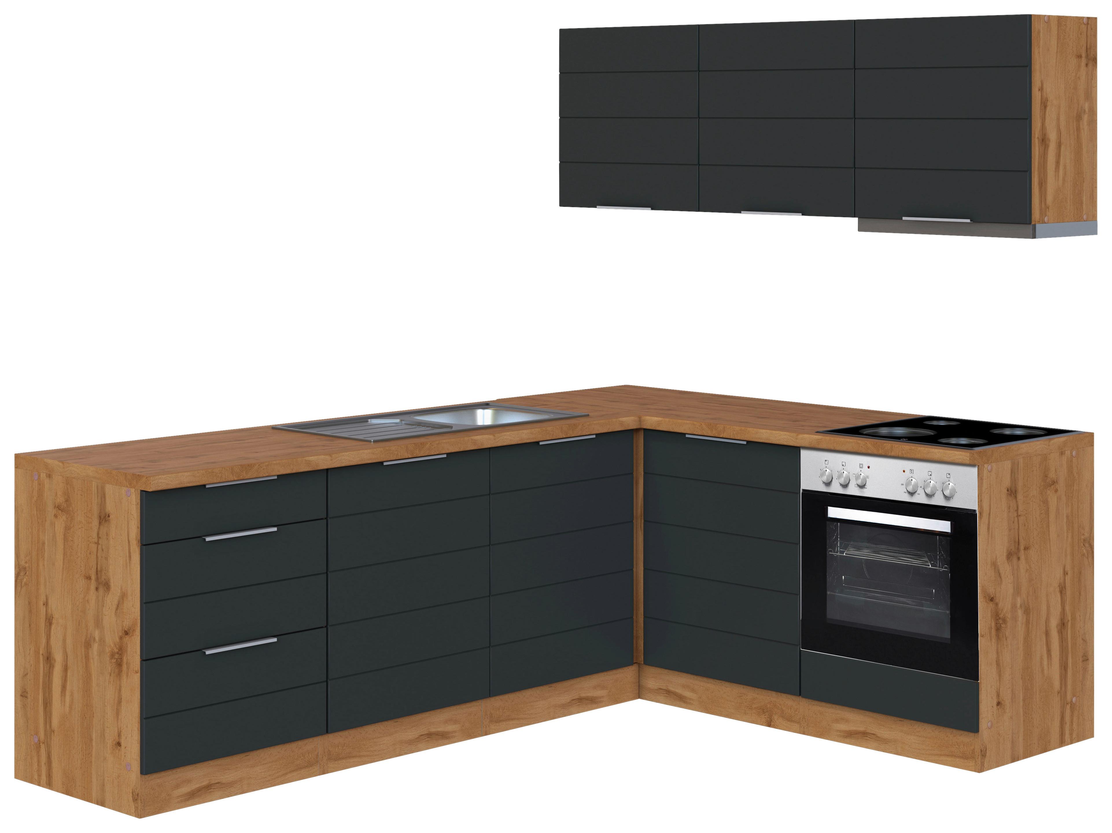 Eckküche Florenz mit Geräte 240x180 cm Grau/Eiche Dekor - Eiche Wotan/Grau, Design, Holzwerkstoff (240/180cm) - Held