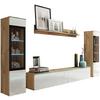 Obývacia stena s LED dekor dub Wotan/biela VL - sivá/biela s vysokým leskom, Lifestyle, kompozitné drevo/plast (240/130/33cm) - P & B