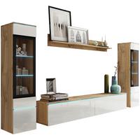 Obývacia stena s LED dekor dub Wotan/biela VL - sivá/biela s vysokým leskom, Lifestyle, kompozitné drevo/plast (240/130/33cm) - P & B