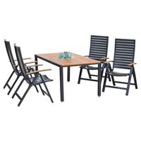 Gartengarnitur 5-tlg Astros Aluminium/akazie - Graphitfarben/Naturfarben, MODERN, Holz/Metall - Gardenson