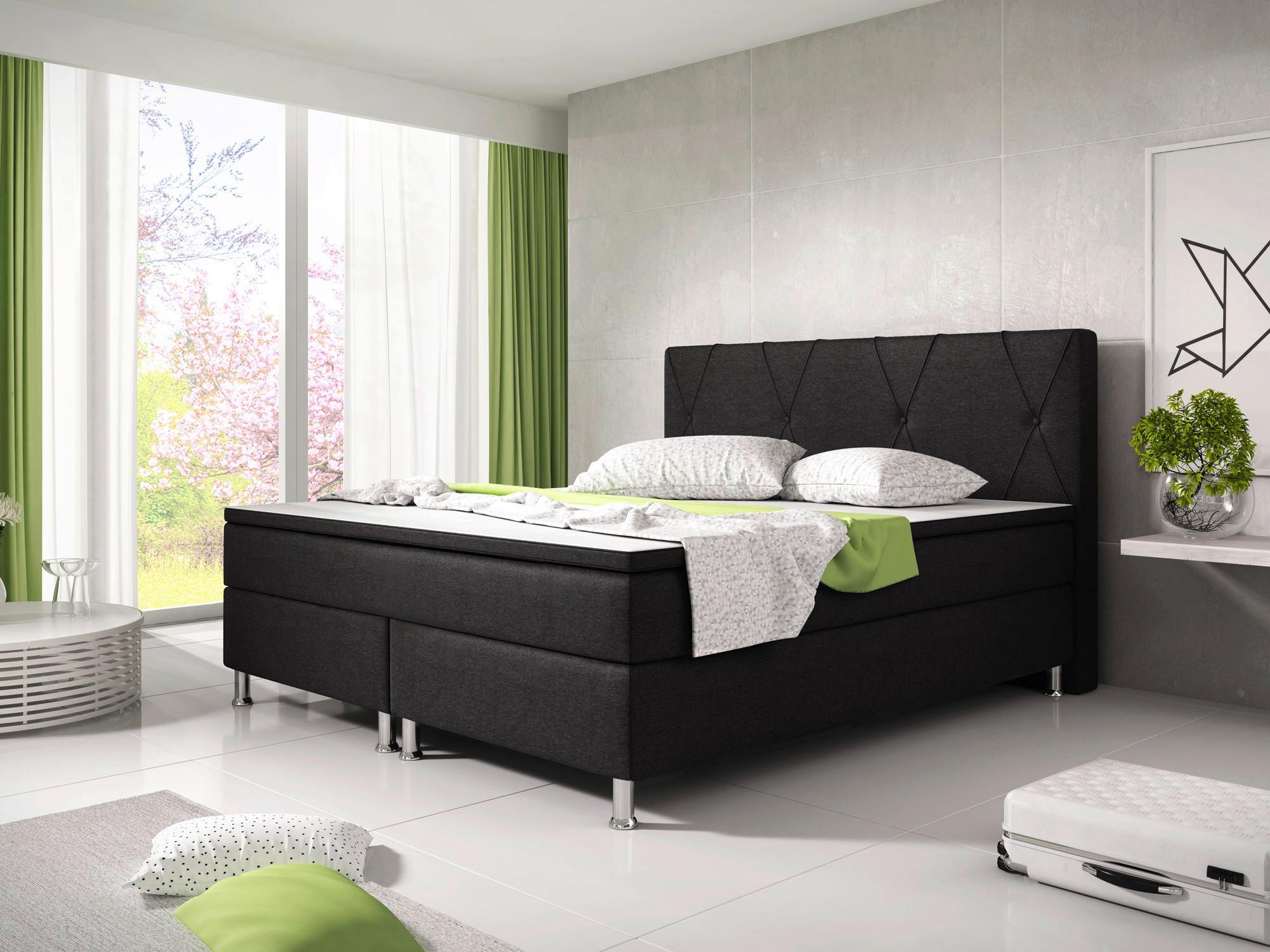 Boxspringbett Mit Topper 180x200 Cm Boston F - Silberfarben/Schwarz, KONVENTIONELL, Textil (180/200cm) - MID.YOU