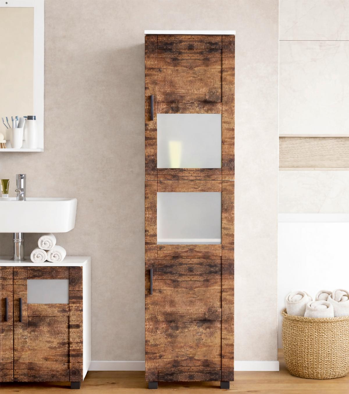 Hochschrank Nilari Weiß/Eichefarben B: 38cm - Eichefarben/Weiß, Trend, Glas/Holzwerkstoff (38/165/28cm) - MID.YOU