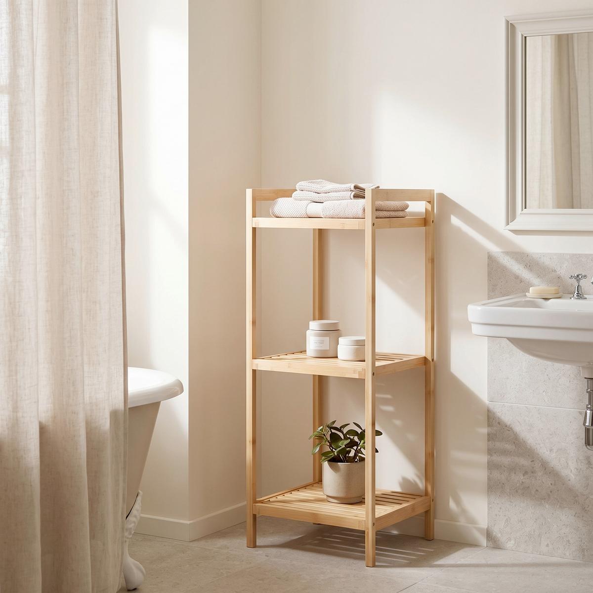 BADEZIMMERREGAL Bambus B: 30cm - Creme/Naturfarben, Basics, Naturmaterialien (30/70/30cm) - Kesper