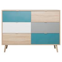 Kommode B 120cm Cuba 3-trend, Eiche Dekor/grau, Weiß, Petrol - Eichefarben/Petrol, Trend, Holzwerkstoff (120/85/40cm) - MID.YOU