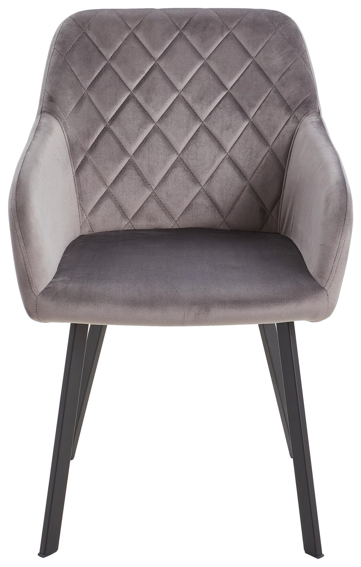 Armlehnstuhl Lucy Grau Mit Samtbezug - Schwarz/Grau, MODERN, Holz/Textil (54/87/64cm) - Livetastic