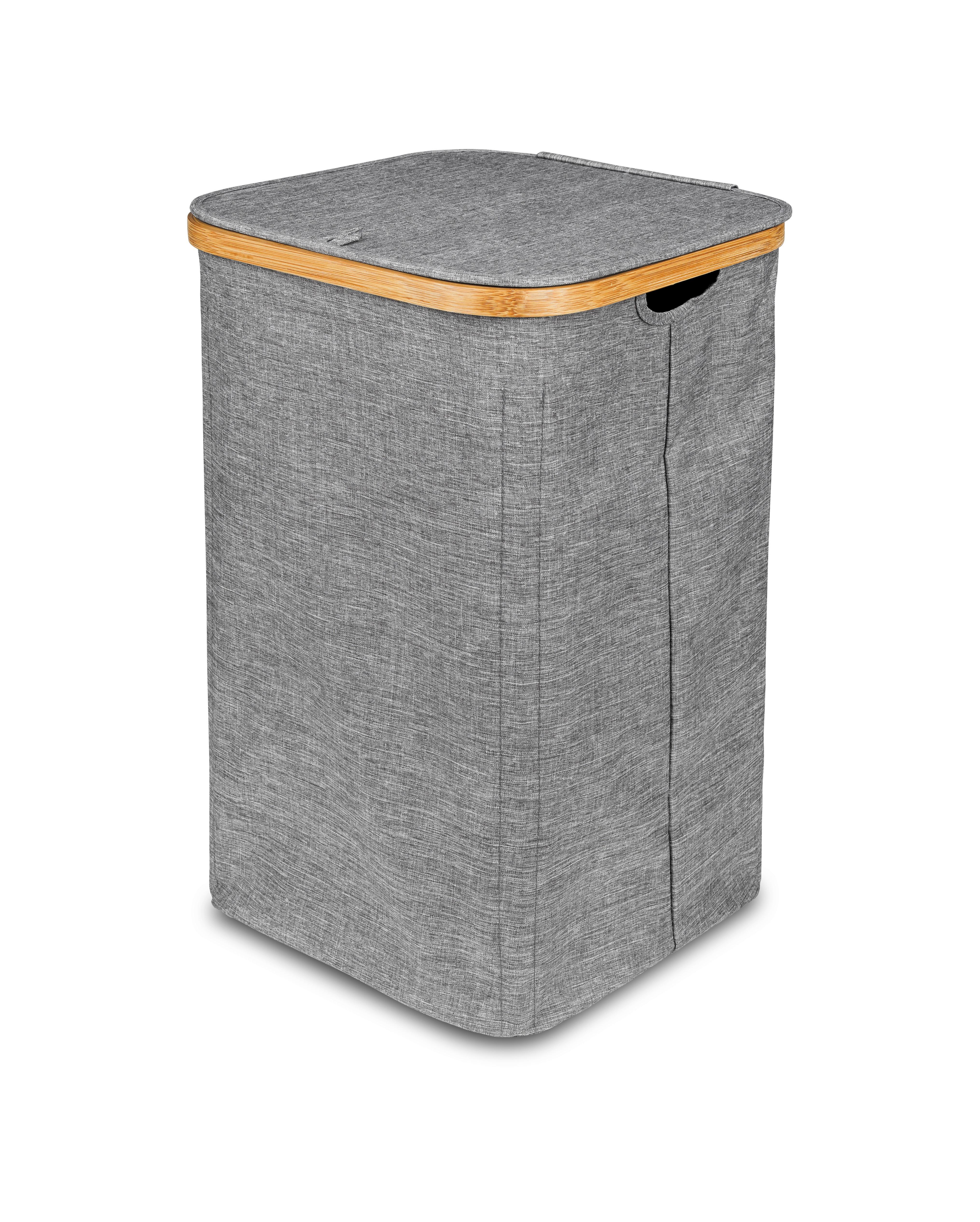 Wäschetonne mit Deckel Nantje Grau, 33x54x33 cm - Braun/Grau, MODERN, Holz/Textil (33/54/33cm) - Luca Bessoni