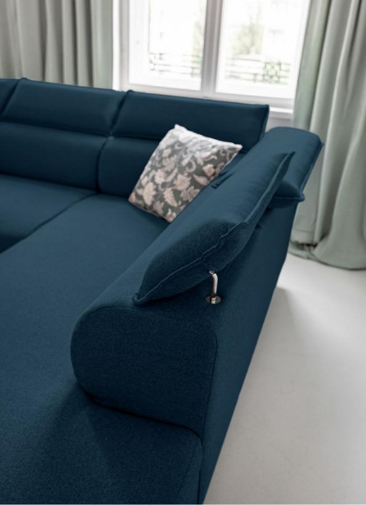 Rozkládací sedačka Simone, pravé provedení - přírodní barvy/tmavě modrá, Moderní, dřevo/textil (253/82/95/208cm)