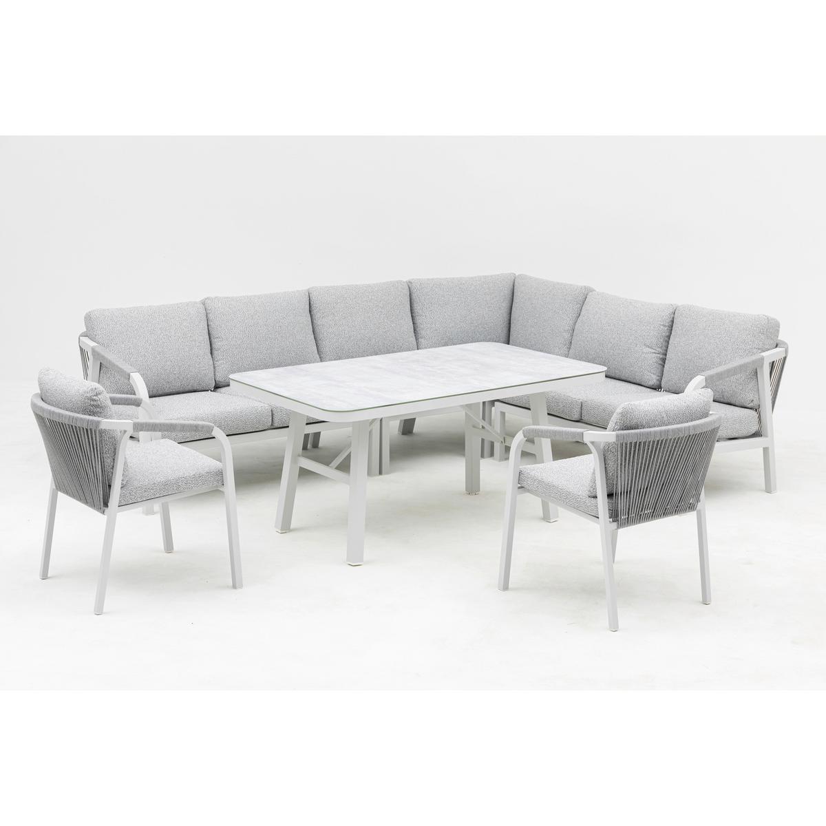 DINING-LOUNGESET HARVEY XL - Weiß/Grau, MODERN, Glas/Textil - Gardenson