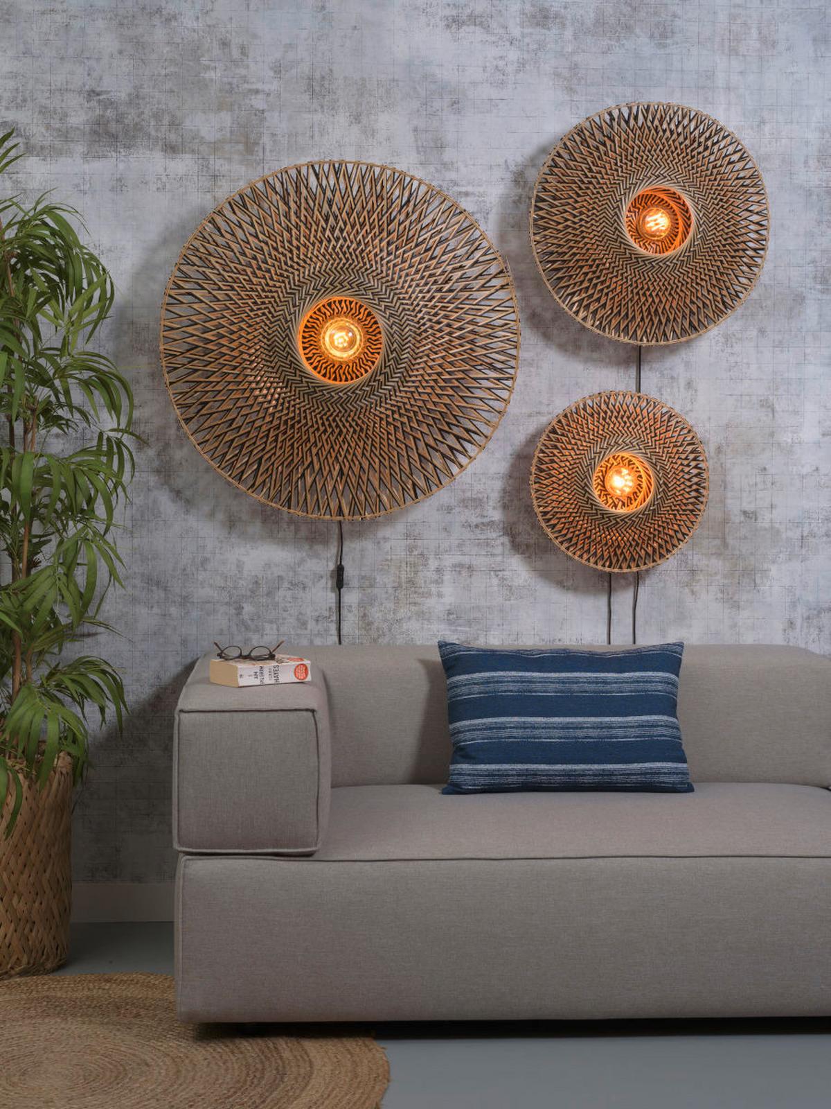 Wandleuchte Bali 1-Flammig mit Schnurschalter - Hellbraun/Schwarz, Natur, Naturmaterialien/Metall (87/20cm) - Good & Mojo