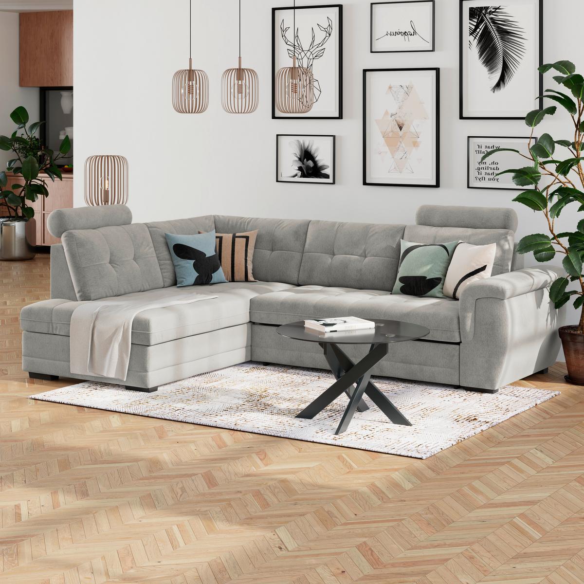 Ecksofa mit Schlaffunktion Falco new Beige 251x183 cm - Beige/Schwarz, KONVENTIONELL, Textil (251/183cm) - Ondega