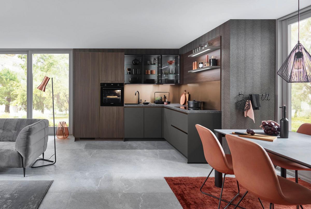 Eckküche Sidney/singapur - Schieferfarben/Schlammfarben, Design, Holzwerkstoff (285/206cm) - Vertico
