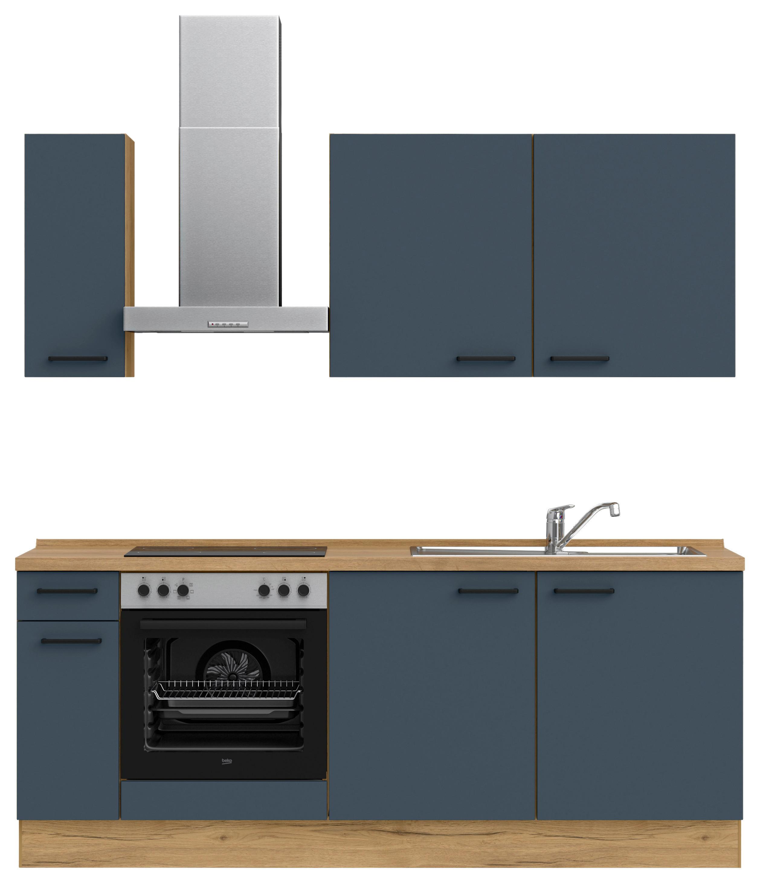 Küchenleerblock Easytouch Low-Line, L5 Links - Blau/Eichefarben, MODERN, Holzwerkstoff (210cm) - Nobilia